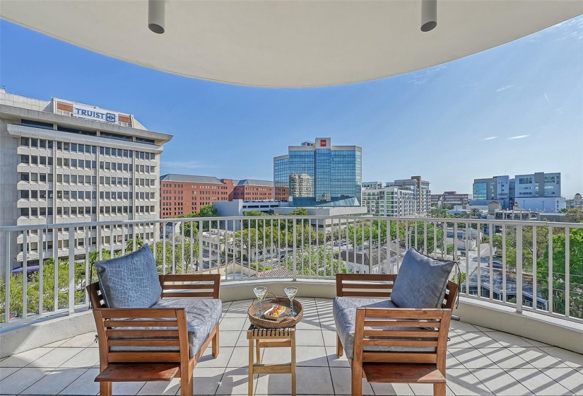 terrace overlooks the city