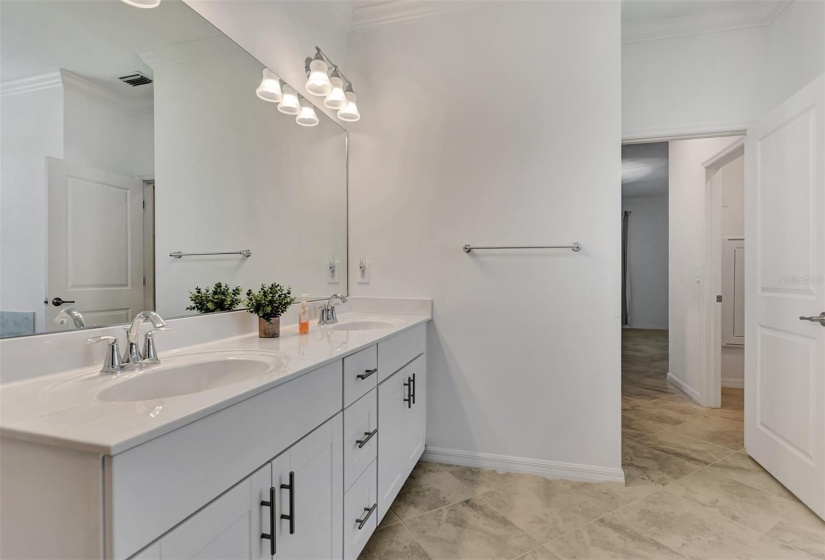 master bath with dual sinks