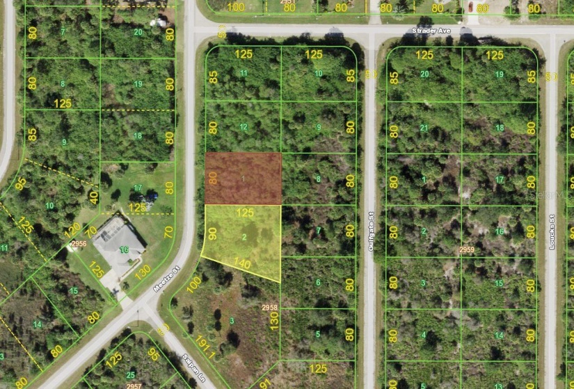 Listed lot is in red (Yellow lot listed separately, see 2330 Meetze St