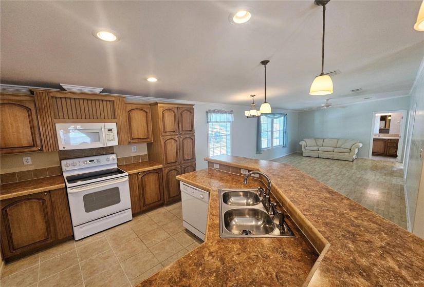 Open Floor Plan with large kitchen overlooking living room and dining room