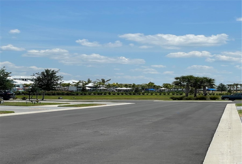 Street ends in cul-de-sac, Amenity Center can be seen in background