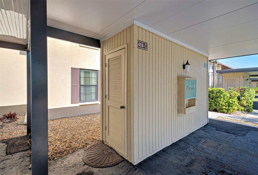 YOUR STORAGE UNIT UNDER THE CARPORT AND MAILBOX