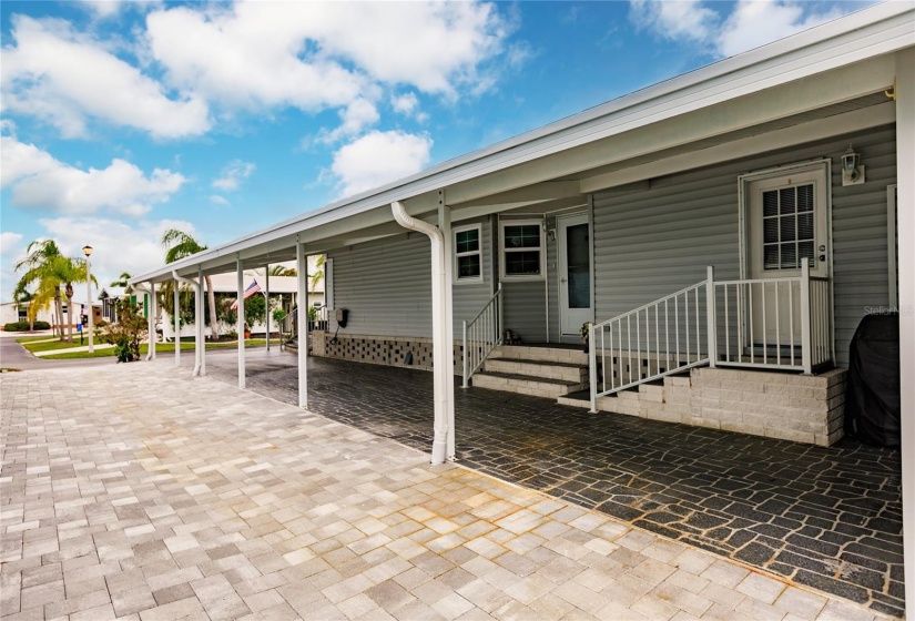 Pavers and carport, side entries