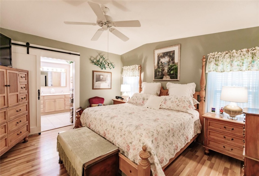 Amazing Master suite with two closets, one that is the length of the room and deep. The other is a large walking closet just off the Master bath.