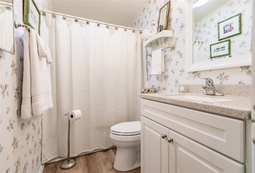 2nd bathroom with tub shower combo. And a skylight.