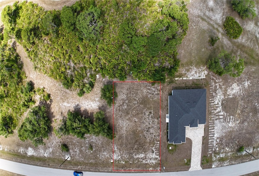 Aerial view of building lot.