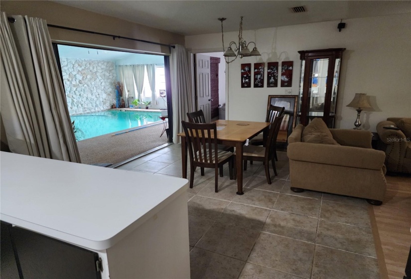 Indoor pool - view from kitchen area inside home