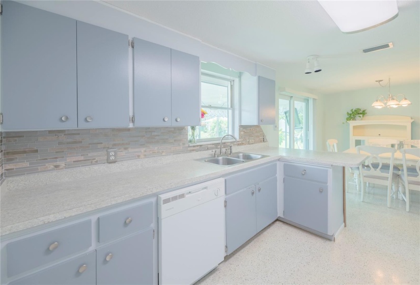 Kitchen view into dining room