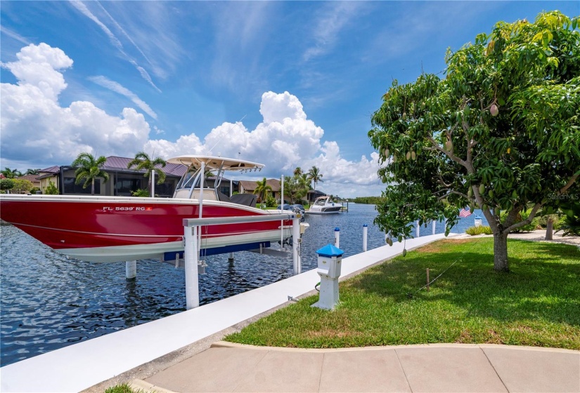 Golden Brand 12,000 pound boat lift and shore power at lift