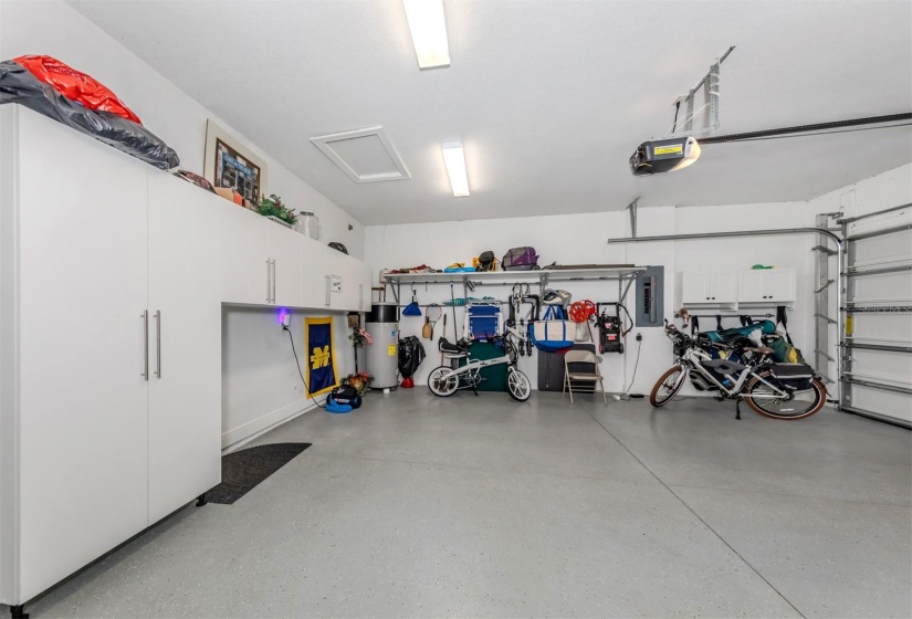 Finished garage with built-in cabinets