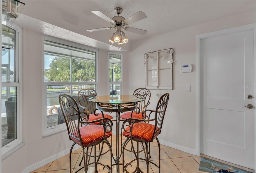 Kitchenette with canal views.