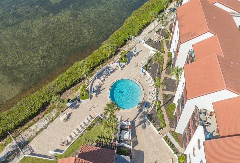 Aerial view of the famous round waterfront pool!