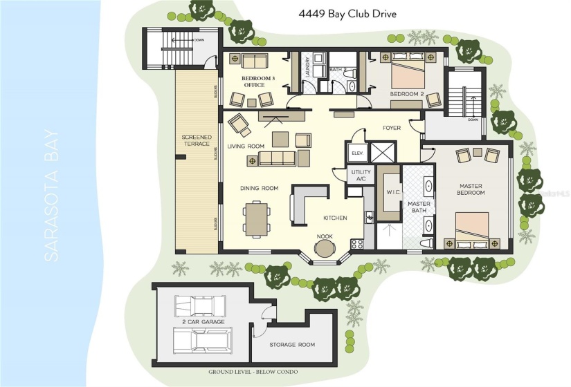 A Spacious 3 Bedroom, 2 Bath Floor Plan with a Private Elevette and 2 Car Garage, Plus Storage Room