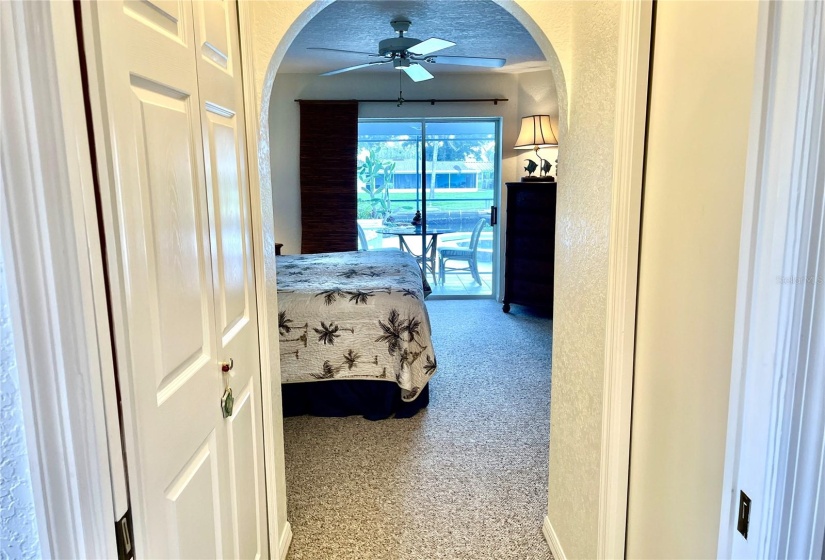 2 walk-in closets are located between the bedroom and bathroom