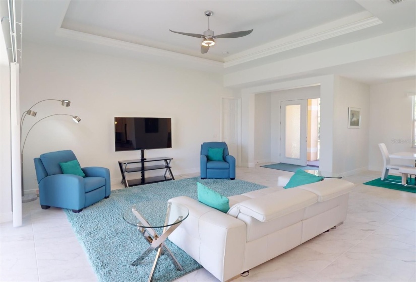 Living area with coffered ceiling