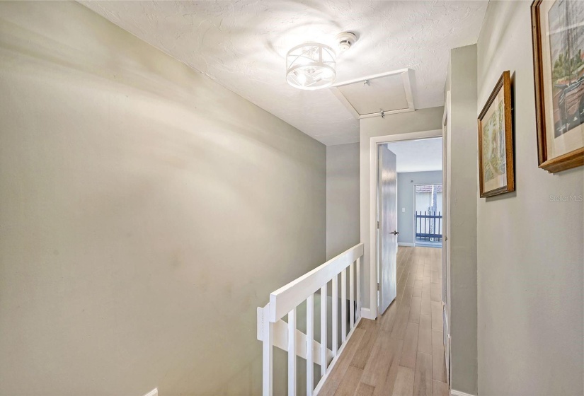 Hallway upstairs between the 2 Bedrooms/2 Baths