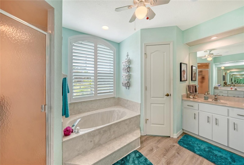 Lovely soaking garden tub, Private commode closet