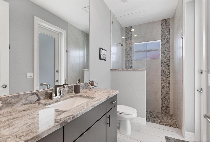 Hall Bathroom with Tile Shower