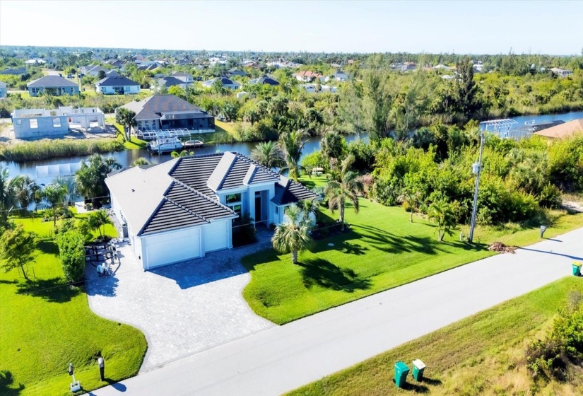 Aerial of Beautiful Paver Driveway with Extended Parking