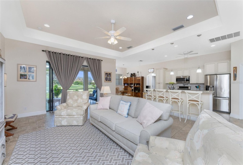 Open floor plan with kitchen overlooking the great room