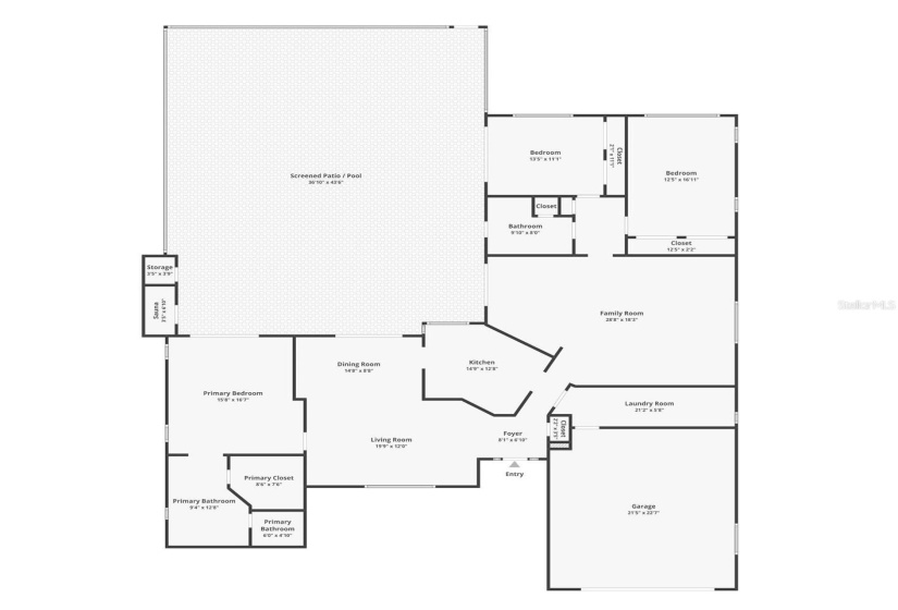 Over 2,200 sq. ft. interior space. Screened lanai measures approximately 36' x 44' (over 1,500 sq. ft.). Garage measures 22' x 23'.