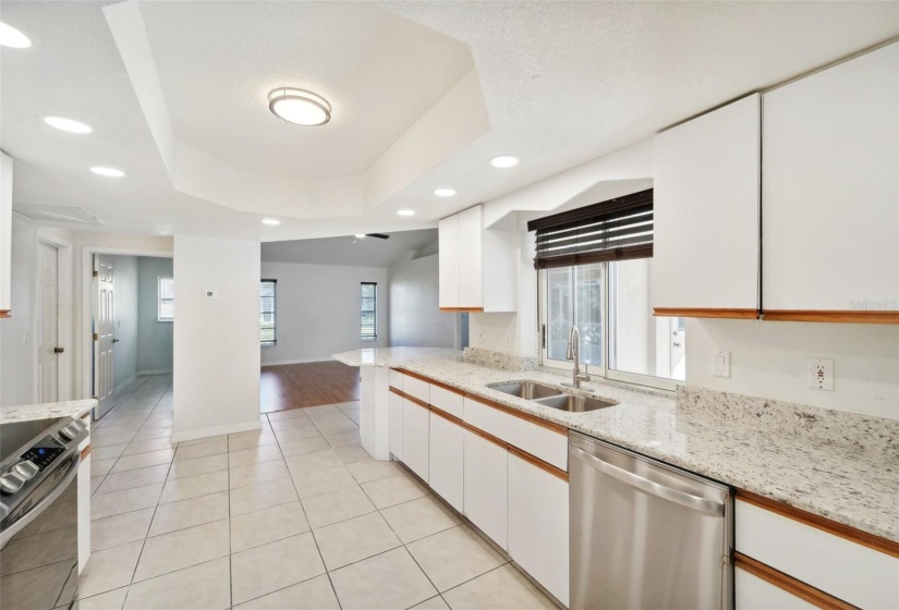 Kitchen new ceiling lights and granite countertops