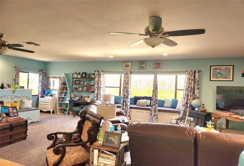 living room with bay window