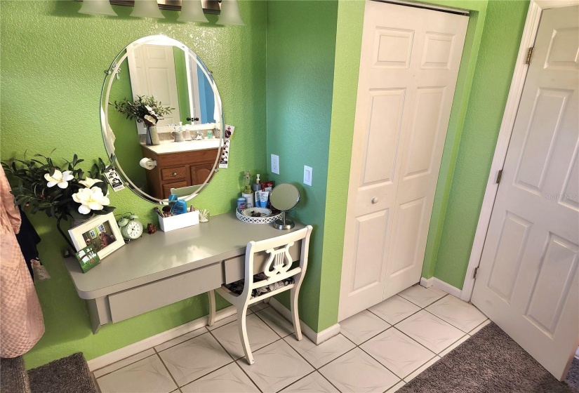 make up area and linen closet