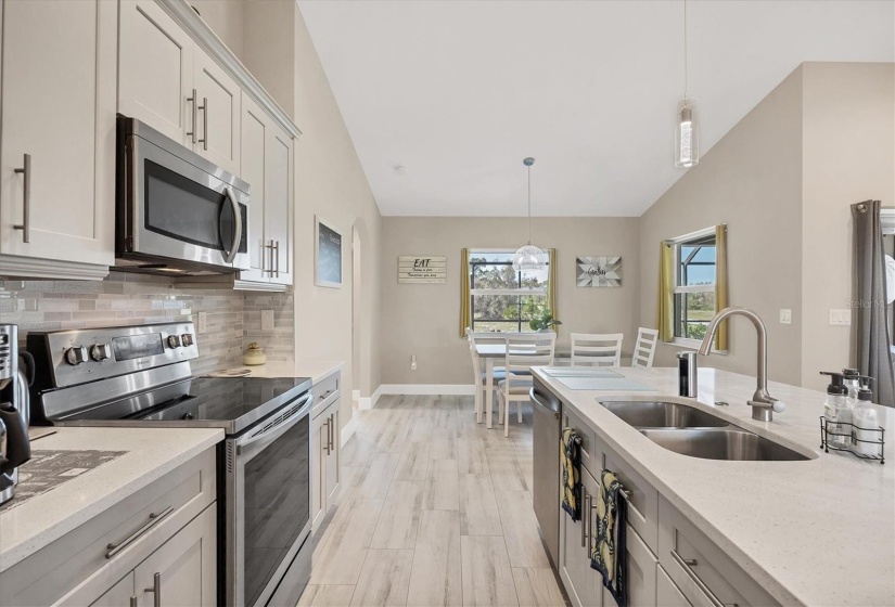 The kitchen is perfect for entertaining guests.