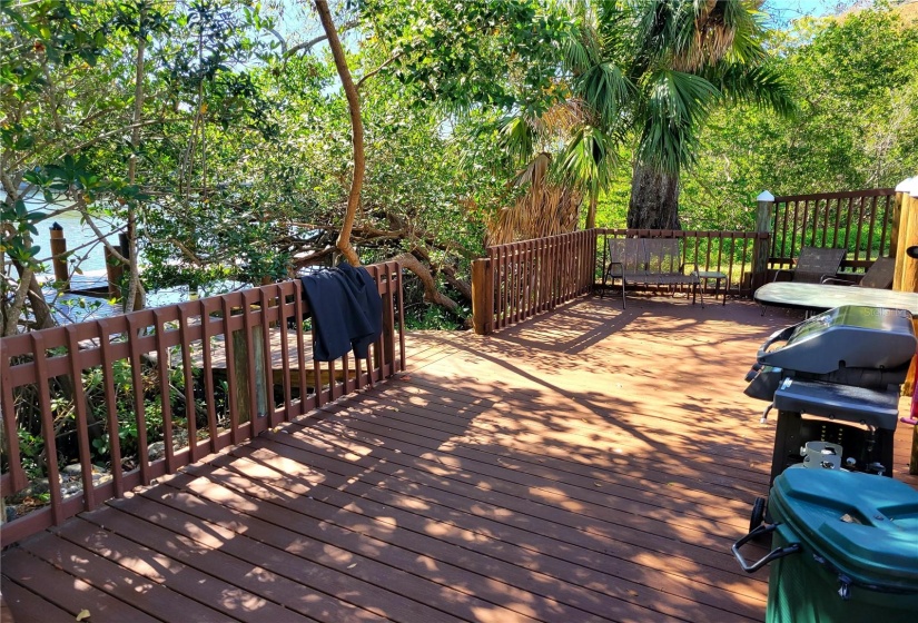 One of two gas grills and seating areas on the campus.