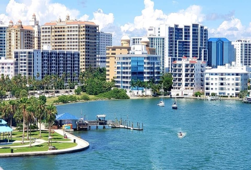 A shot of the Sarasota bayfront from the Ringling Causeway.