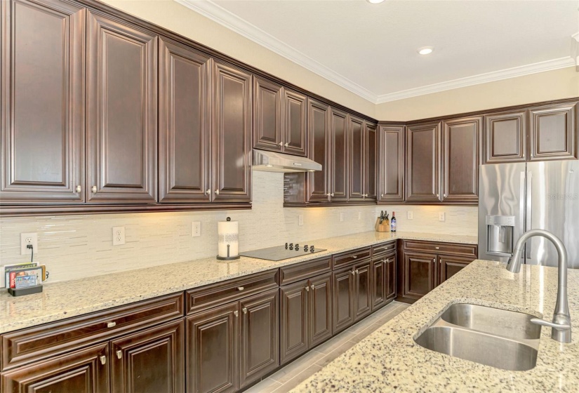 There are volumes of cabinets in the kitchen, a 12' cooking island, casual seating, and a large walk in pantry.