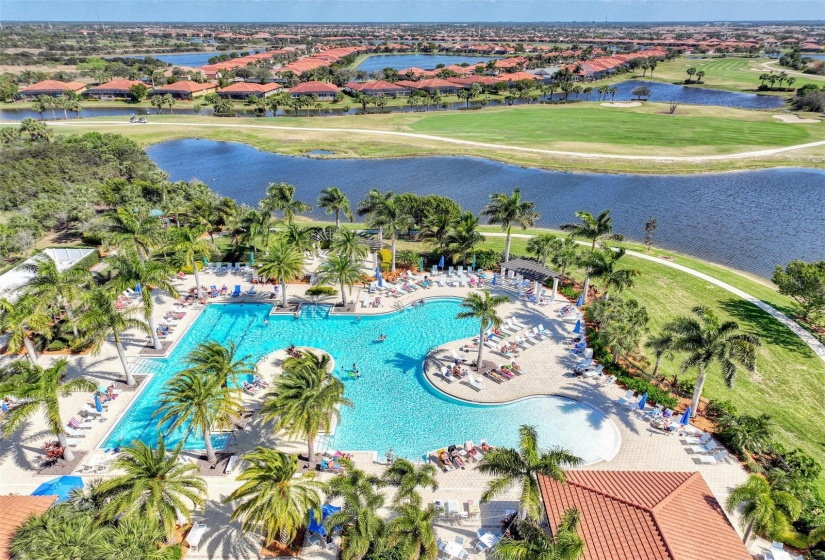 Pool and 18th signature hole from the air