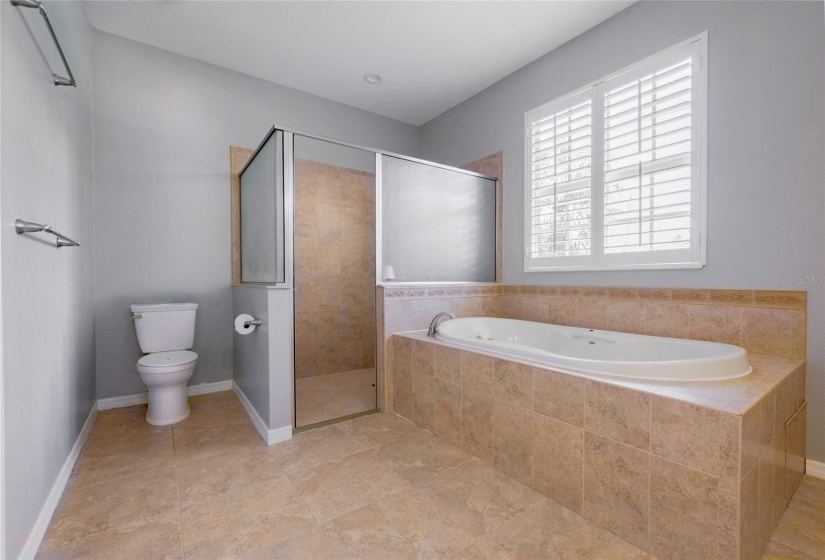 WALK-IN SHOWER, LARGE TUB WITH SPA JETS AND FROSTED GLASS