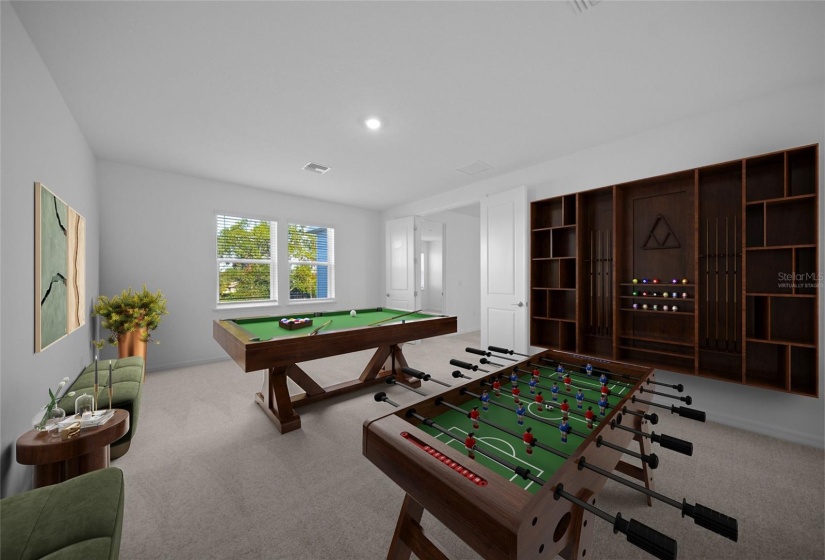 virtually staged game room/bonus room