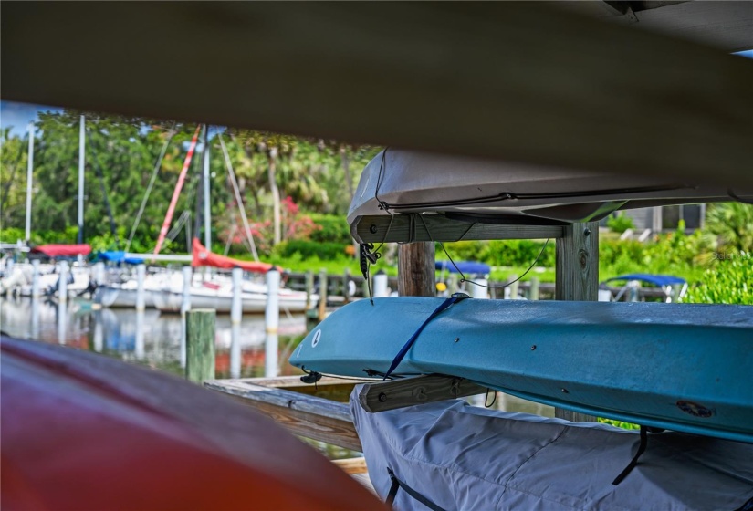 Kayak storage along the harbor