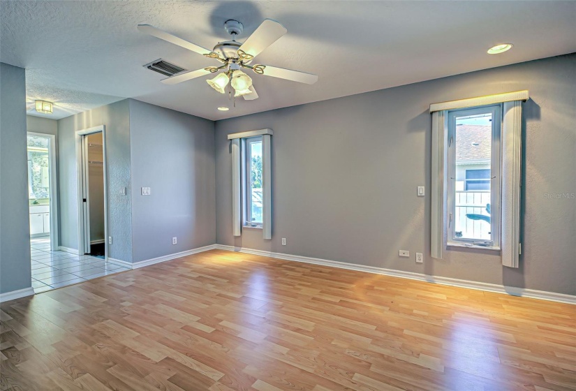 Sunlit primary bedroom