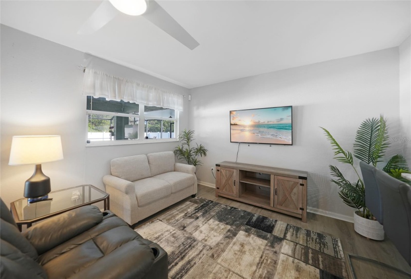 Living room off kitchen with great natural light