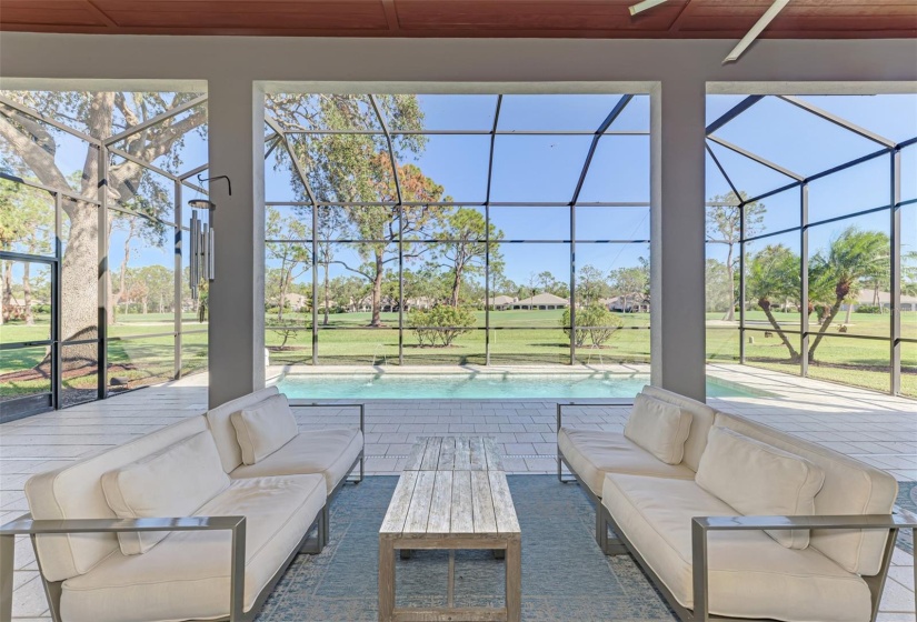 Enjoy the large outdoor space, pool and golf course view.