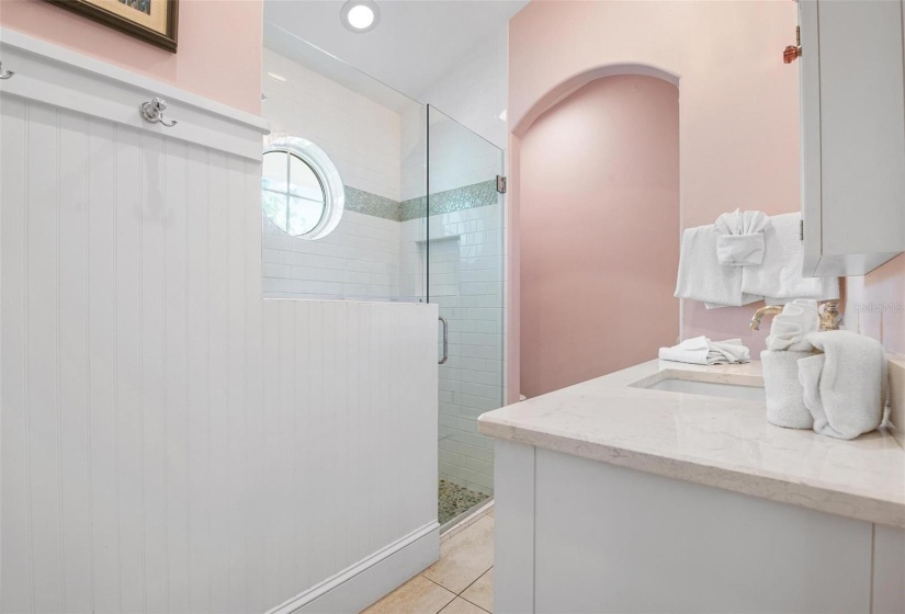 Guest bathroom with walk in shower, main level