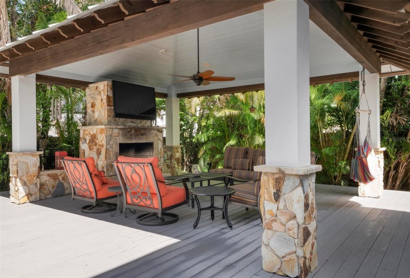 Outdoor Cabana with natural gas fireplace