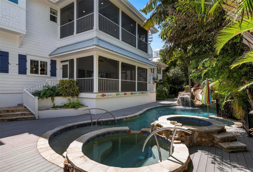 Heated pool and spa with waterfall