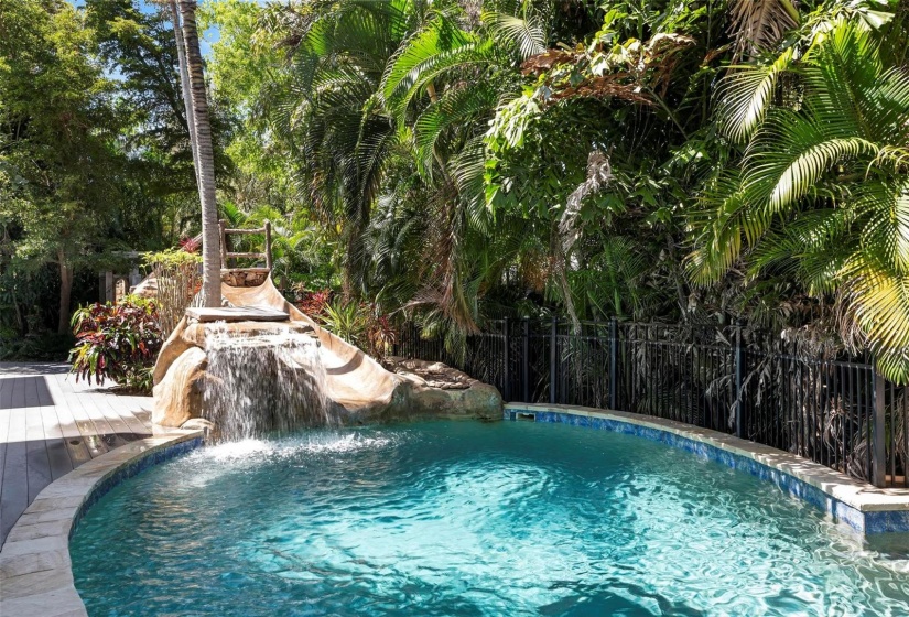 Heated pool and spa with waterfall