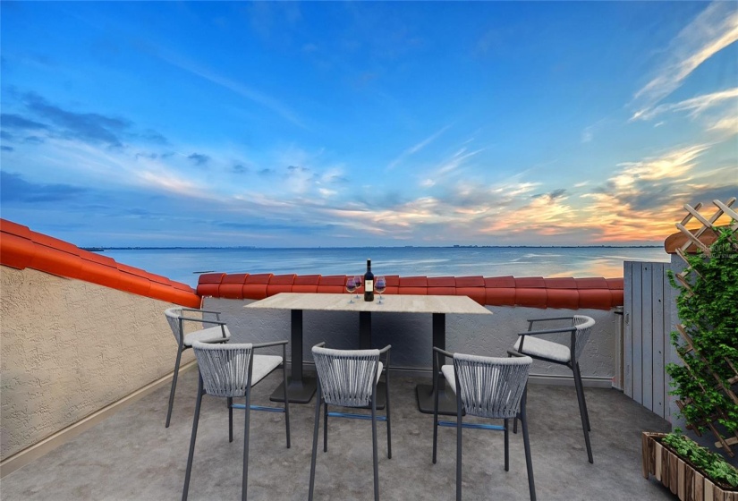 Panoramic Sarasota Bay views from Private Rooftop Terrace (virtually staged)