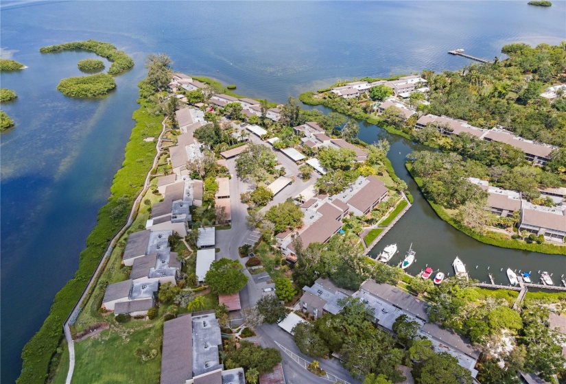 Overview of Pelican Cove harbor entrance along Sarasota Bay