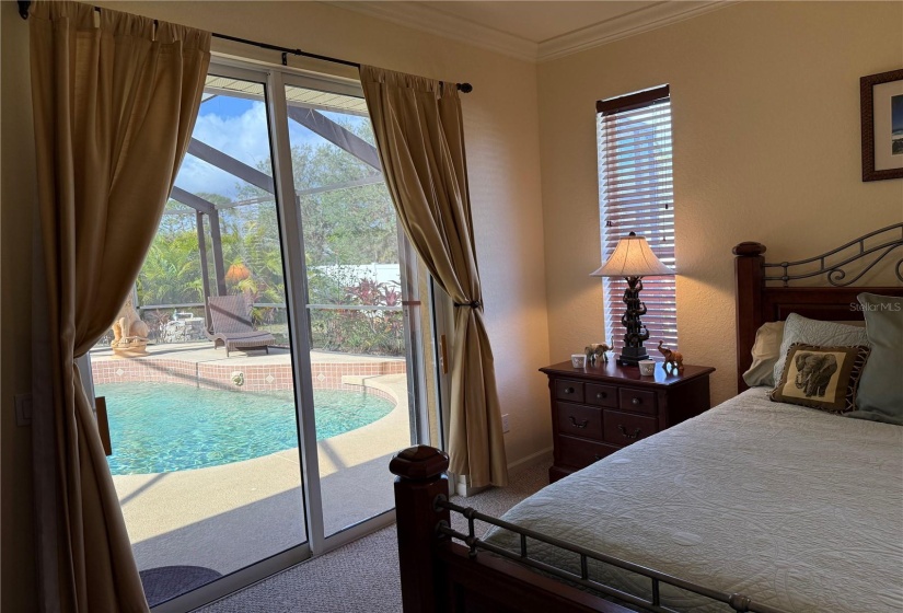 Back bedroom has direct access  and fantastic view of pool