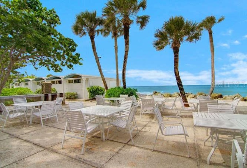 Community sitting area overlooking Gulf Waters