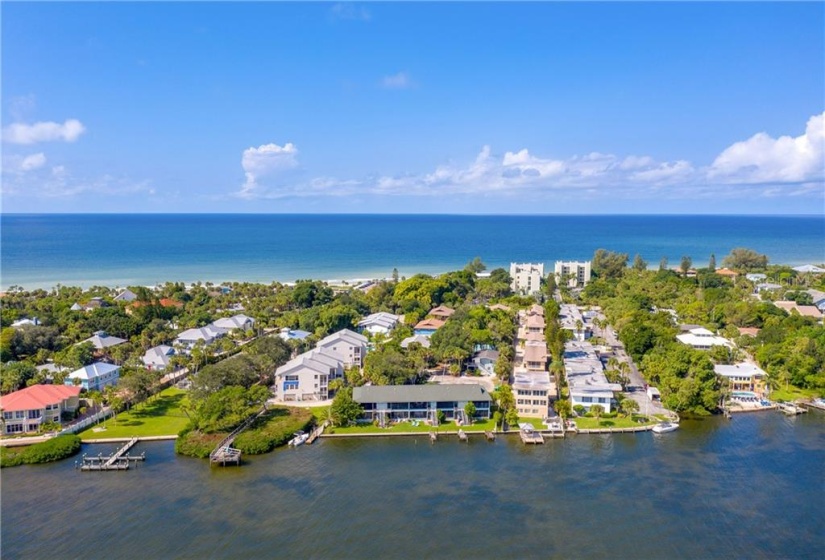 A view from above of the back of the complex looking toward the Gulf of Mexico just beyond.