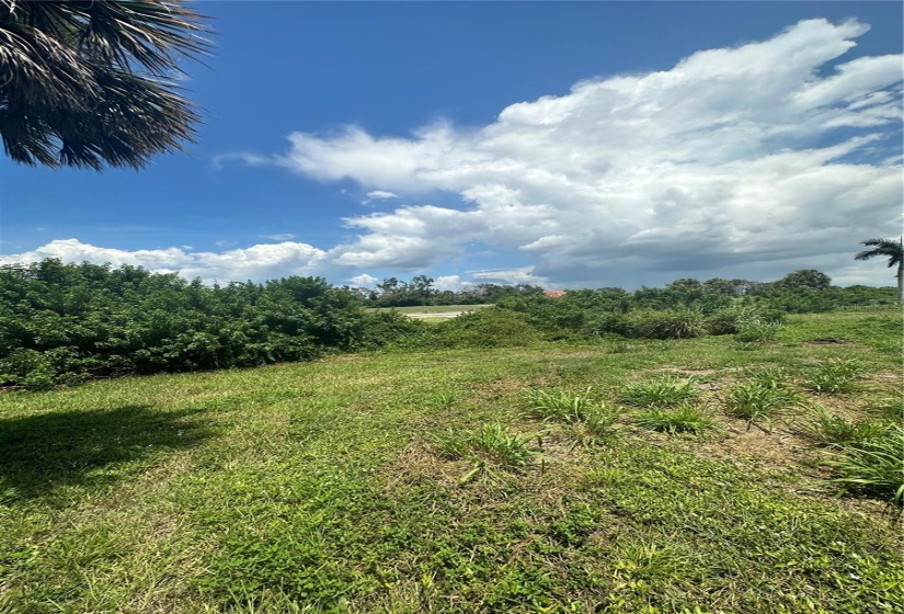 Standing in the middle of the rear of the lot if cleared view of golf course.