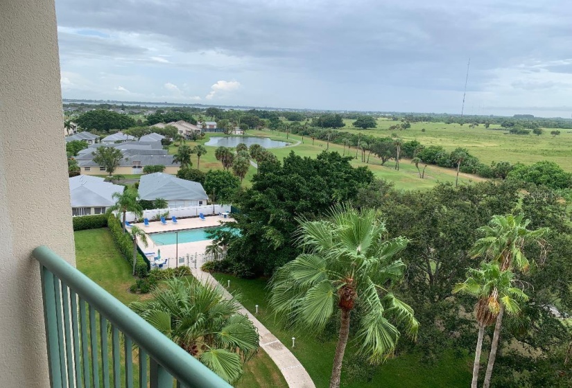 Balcony overlooking the pool and golf course